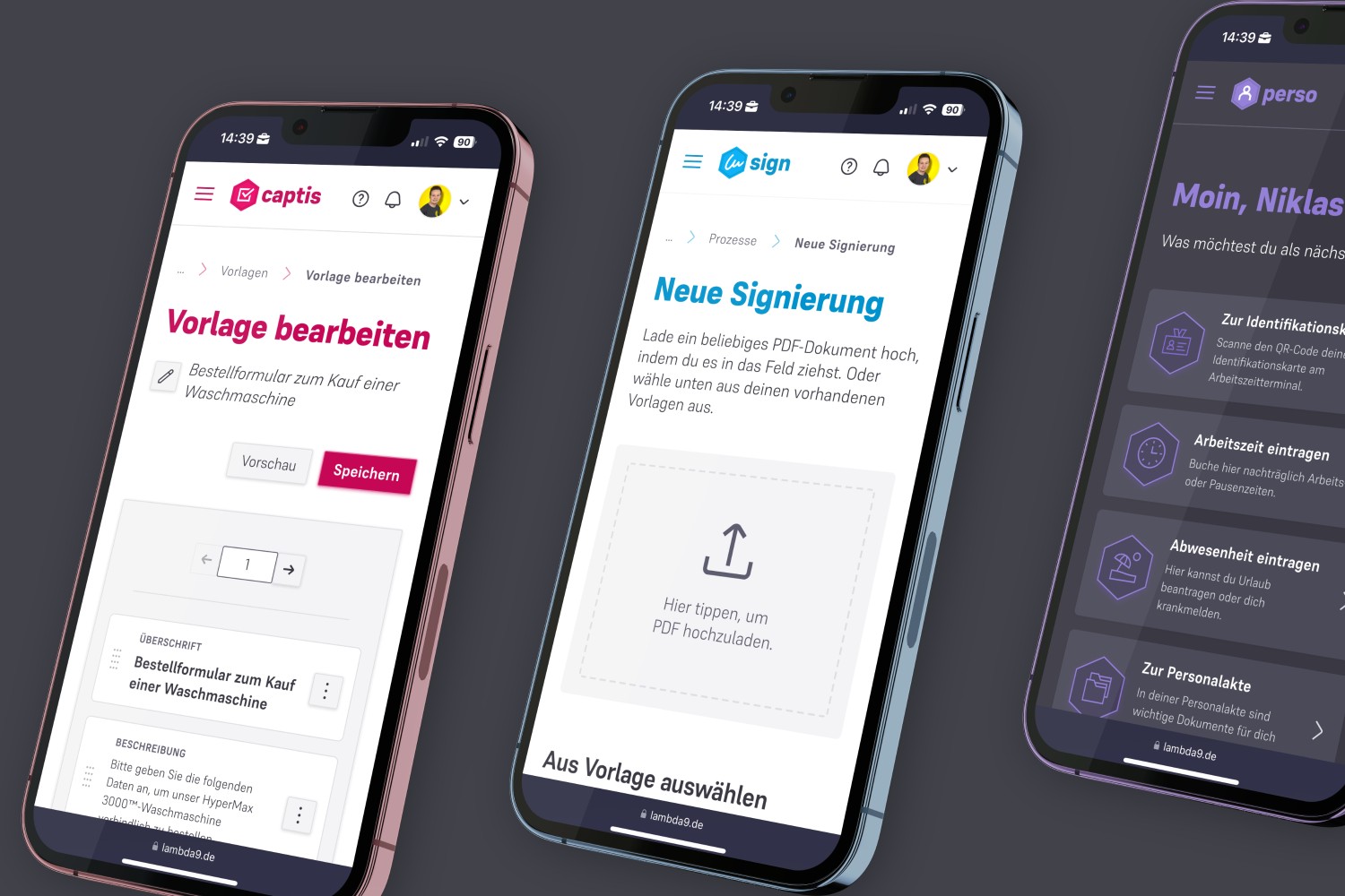 Mockups dreier Software-Anwendungen auf einem Smartphone.
