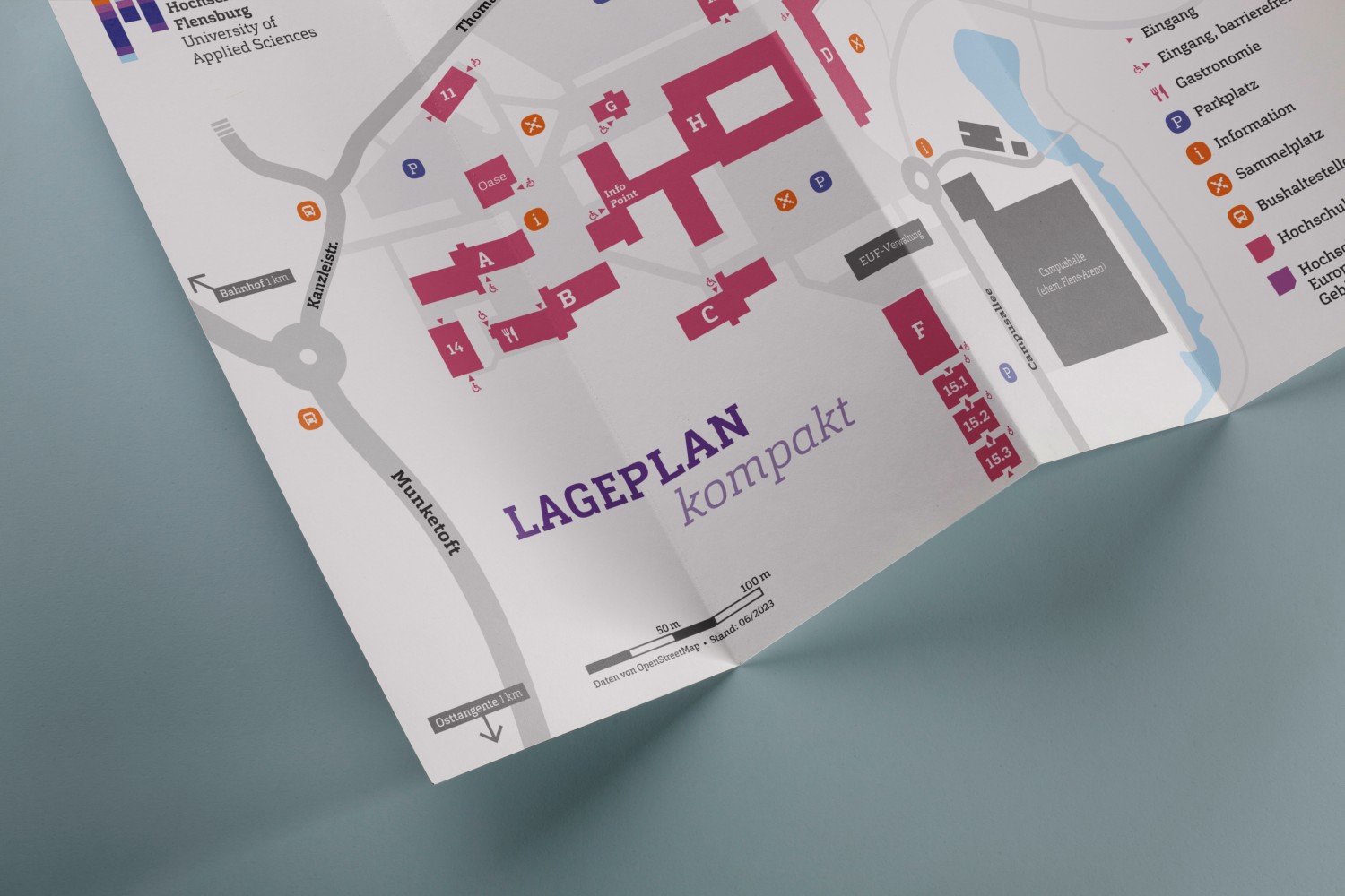 Mockup of the campus map on a folded piece of paper