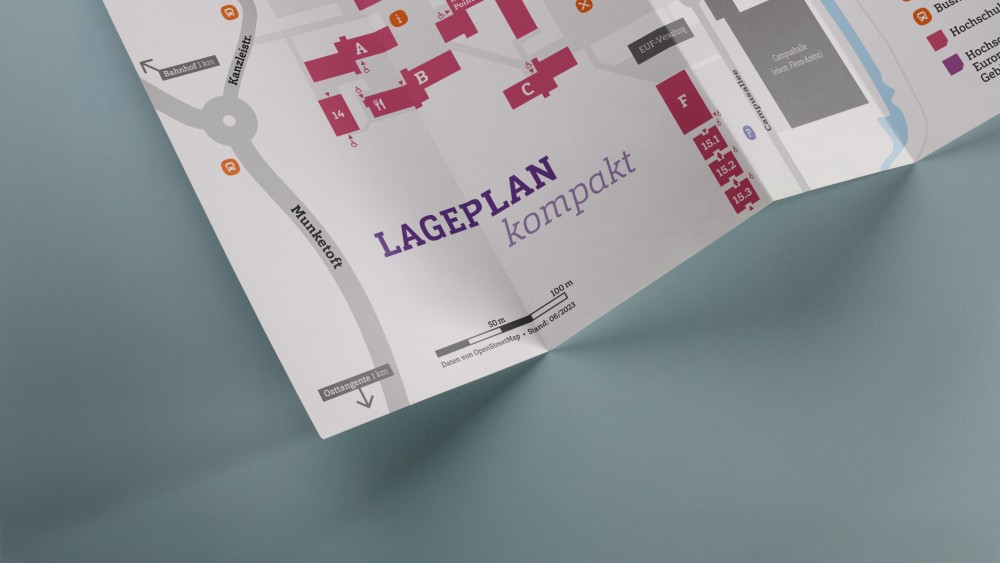 Mockup of the campus map on a folded piece of paper