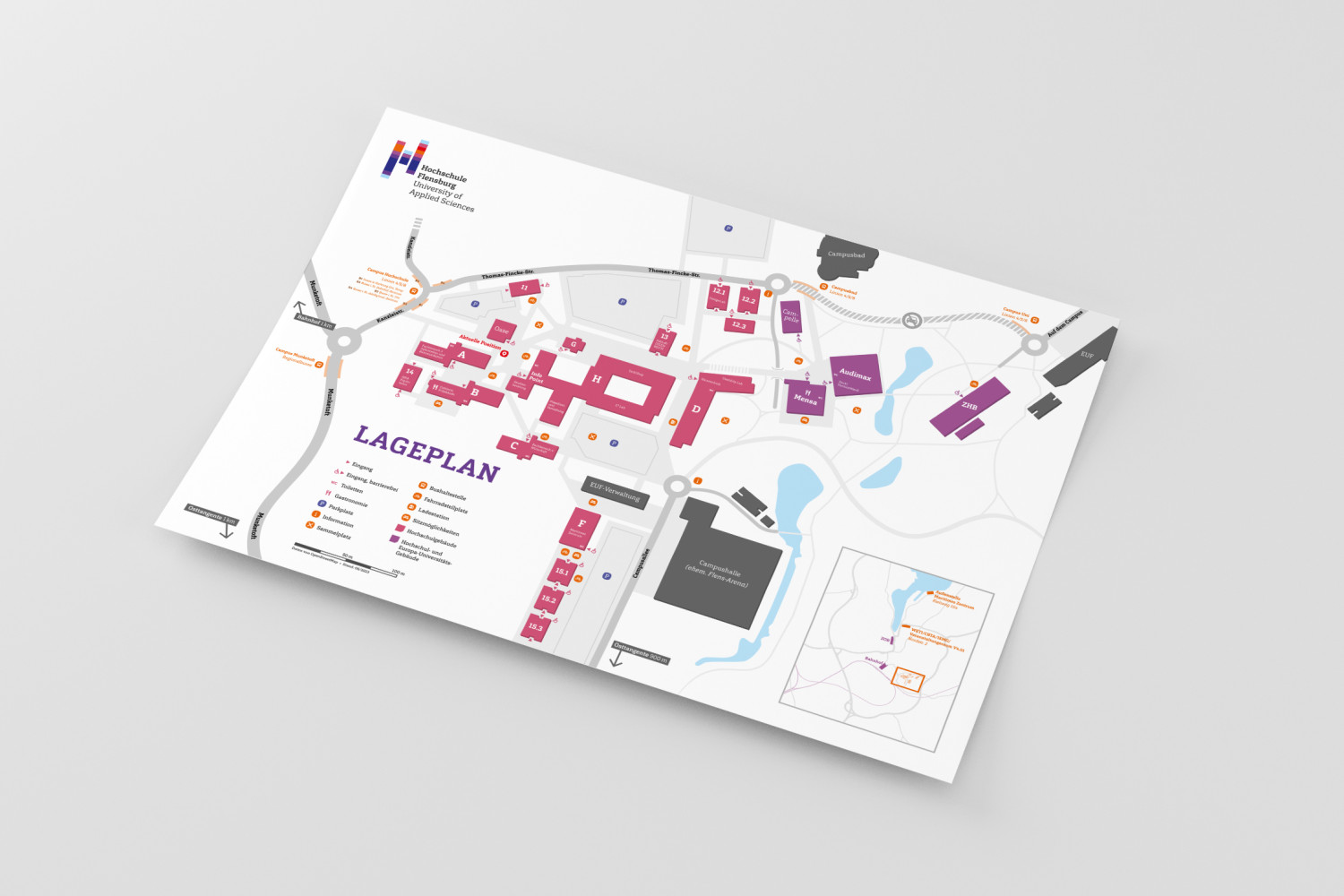 Mockup des entworfenen Lageplans der Hochschule Flensburg in DIN A2