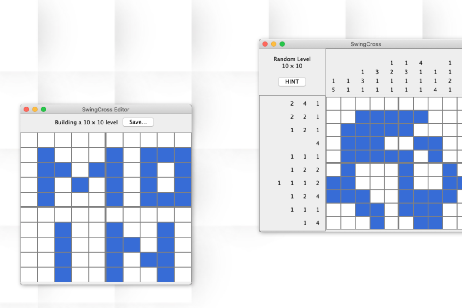 Screenshots of “SwingCross” showing various levels